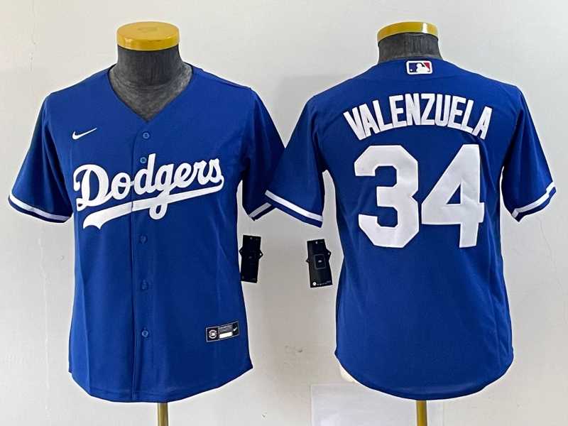 Youth Los Angeles Dodgers #34 Fernando Valenzuela Blue Stitched Cool Base Nike Jersey->mlb youth jerseys->MLB Jersey